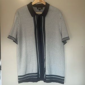Express, short sleeved button down, blue and white